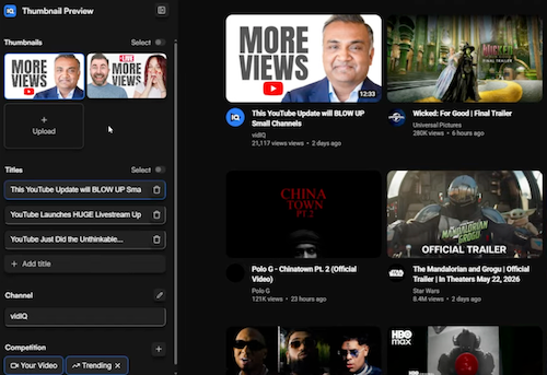 vidIQ thumbnail preview in use on YouTube homepage