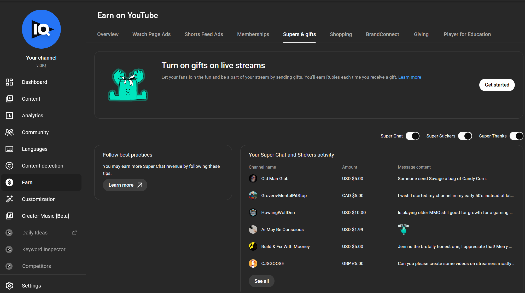 Supers Menu in YouTube