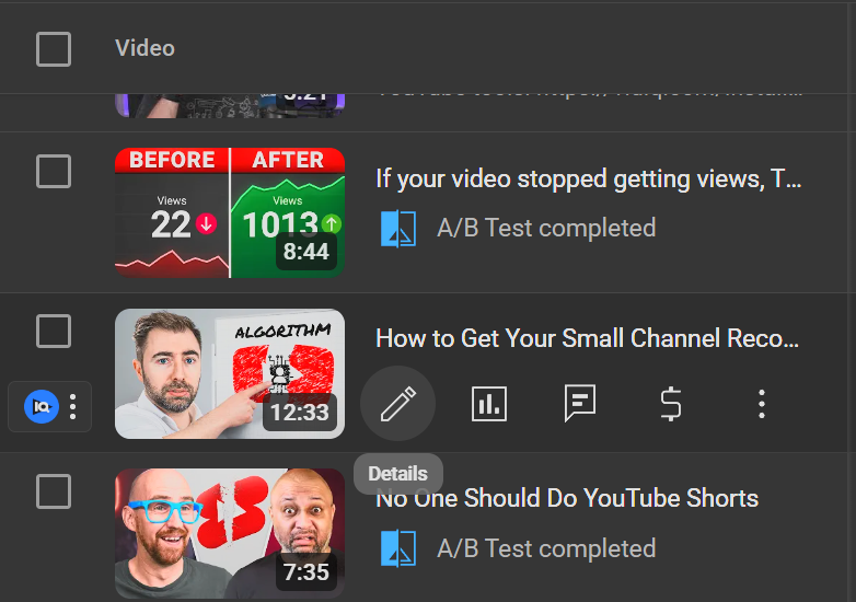 "Details" option under your content uploads