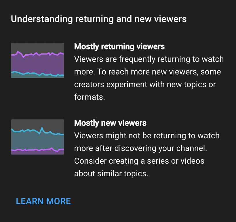 a graphic explaining new versus returning viewers on youtube