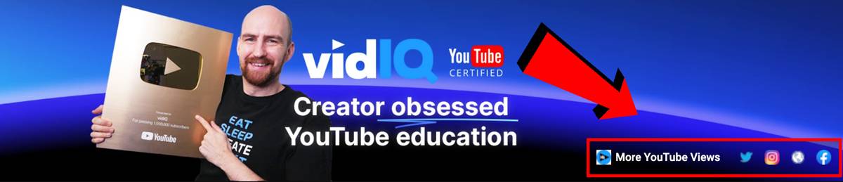 vidIQ YouTube banner showing now disabled social media links