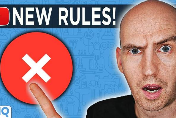 YouTube new rules announcement with surprised man pointing to red X icon thumbnail