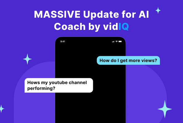 Smartphone screen with chat bubbles about YouTube channel and views on purple background.