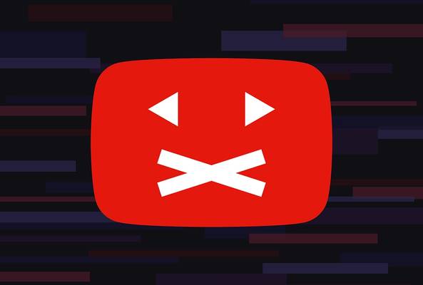 YouTube logo with a muted or disabled sound icon on a dark digital background