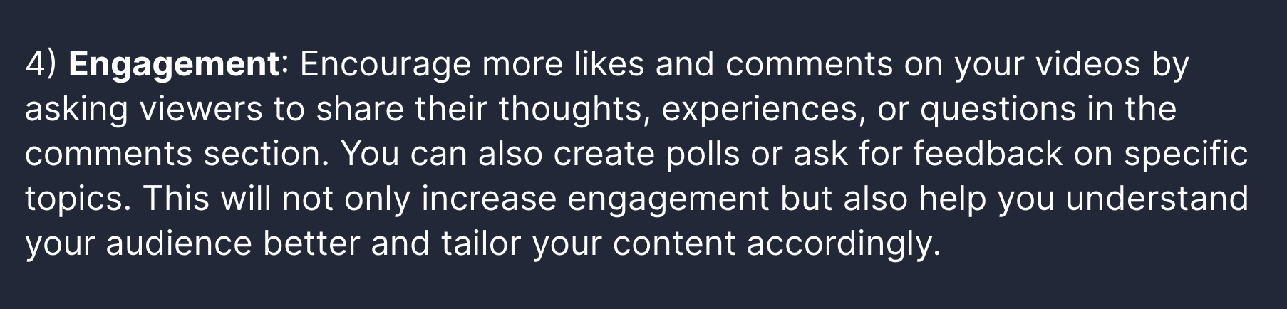 AI Coach tells a creator to engage with their audience via polls and comments.