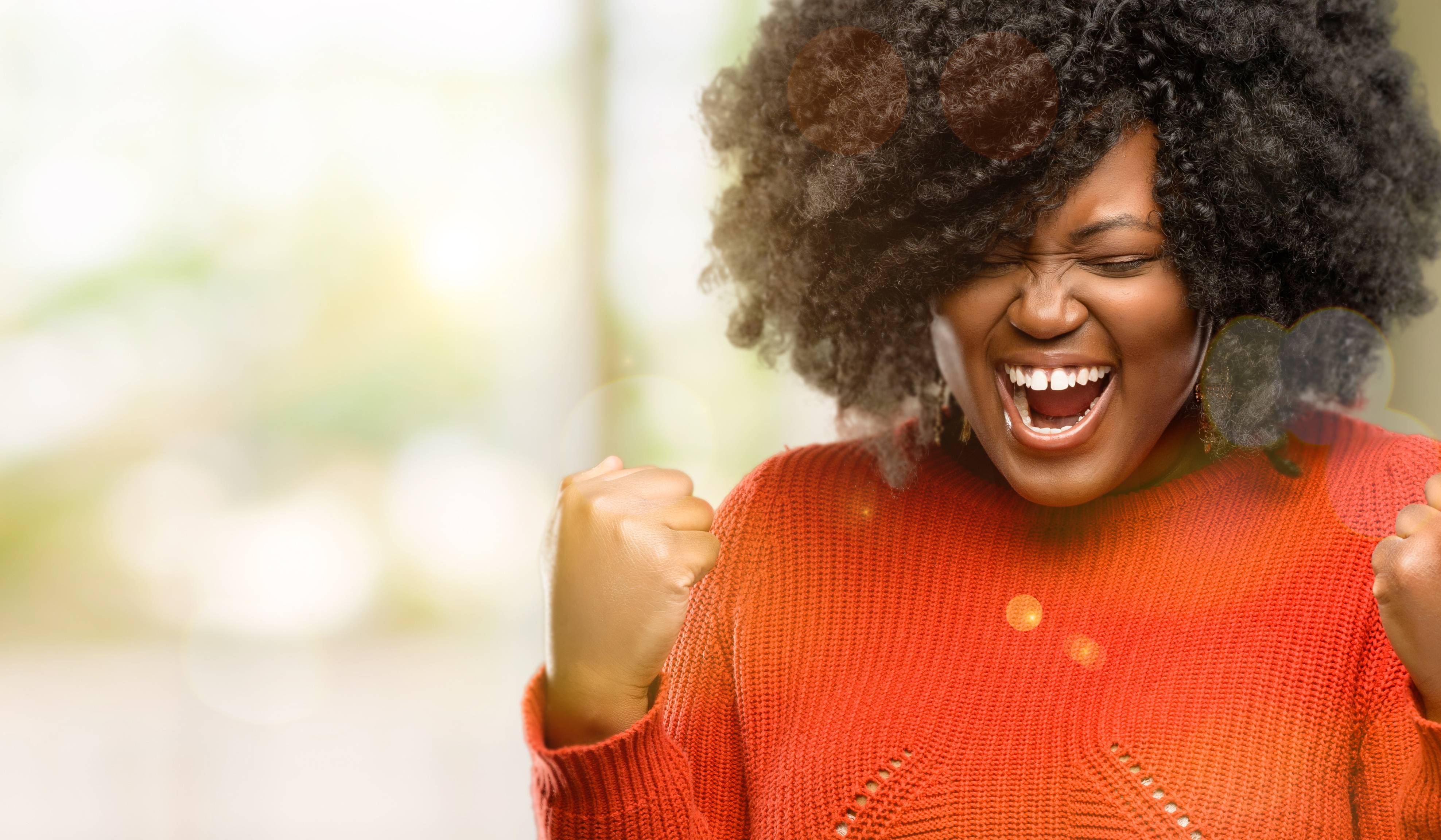 Woman celebrating a win