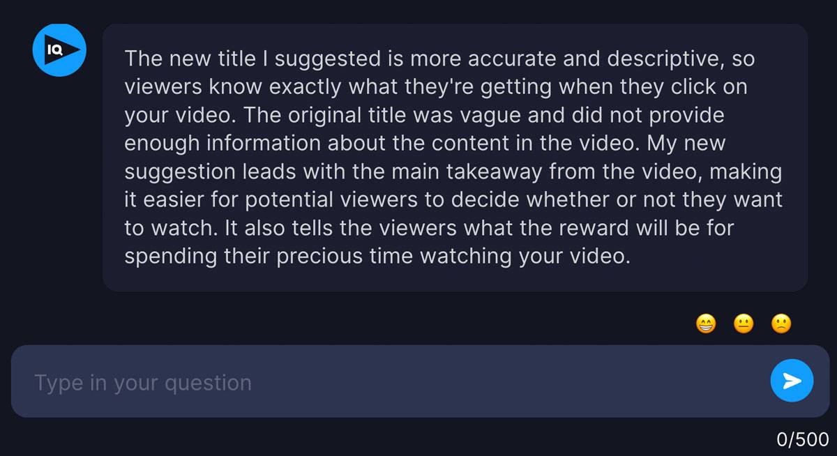 The AI Coach explains why it suggested a video title