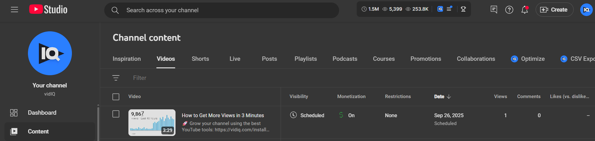Content tab youtube studio