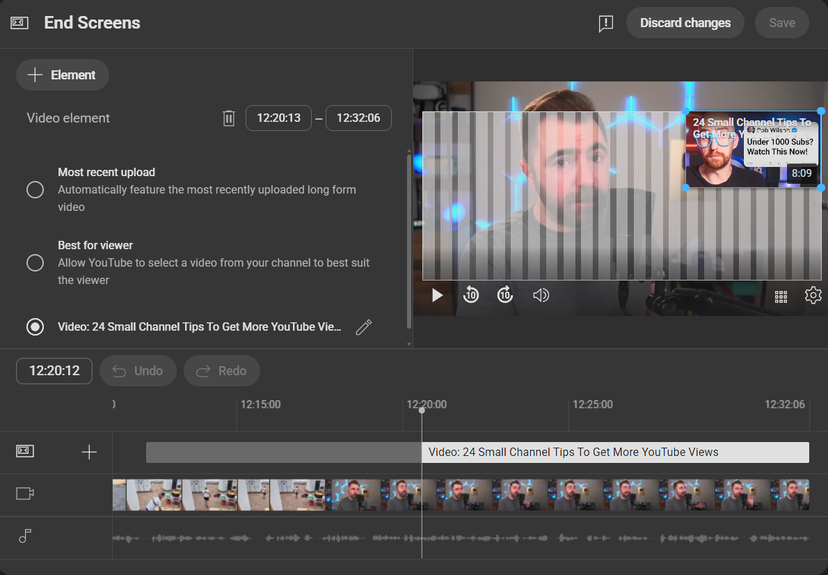 YouTube video end screen editing