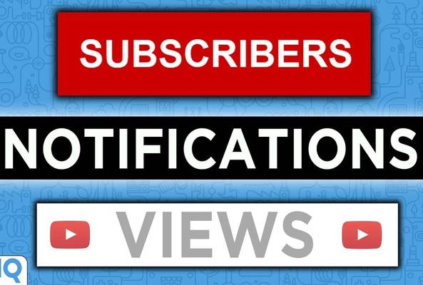 Red subscribers box, black notifications bar with bells, and white views box with YouTube icons