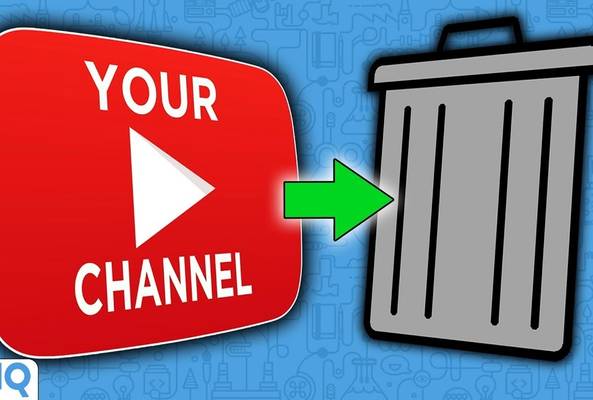 Red YouTube play button labeled "Your Channel" with green arrow pointing to trash bin icon.