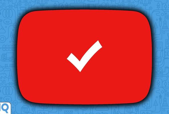 Red rounded rectangle with white checkmark on vidIQ blue background icon