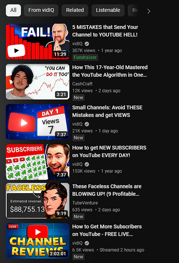 Recommended videos on YouTube