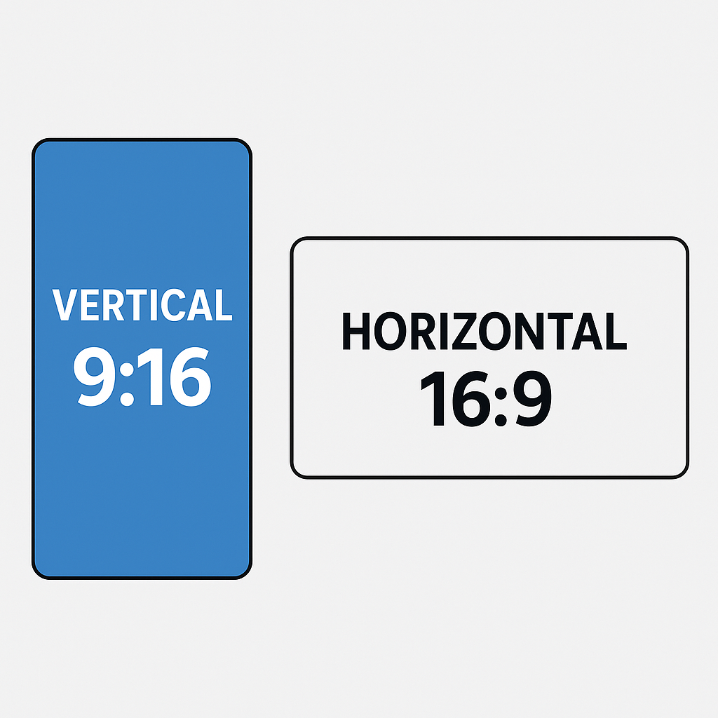 Visual comparison of YouTube Shorts vertical 9:16 format for mobile vs horizontal 16:9 desktop video.