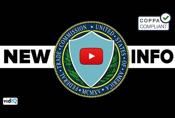 YouTube shield emblem with FTC seal and Coppa compliant checkmark on black background