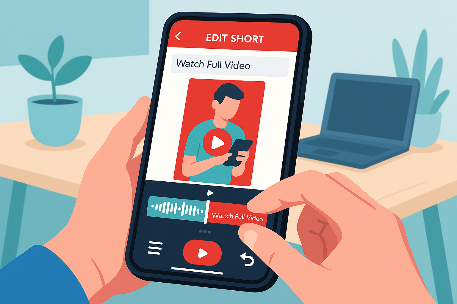 an illustration of a person editing a YouTube short