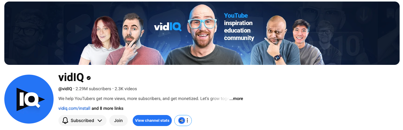 the vidIQ YouTube channel page