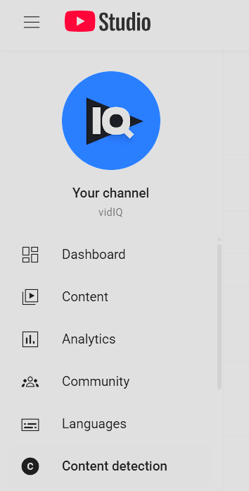 Content detection tab on YouTube studio