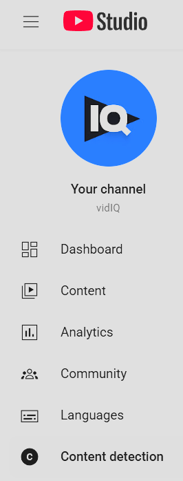 Content detection tab on YouTube studio