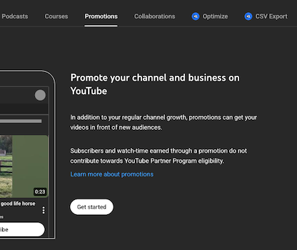 the promotions tab in YouTube studio