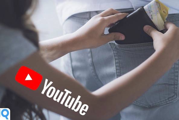 Hands stealing money from a person's back pocket with YouTube and vidIQ logos visible.