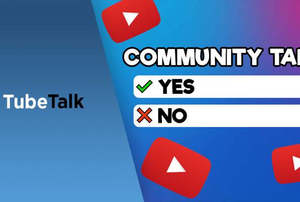 YouTube community tab poll showing options yes and no with TubeTalk branding.