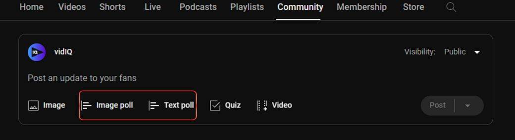 Community post create tab on YouTube page