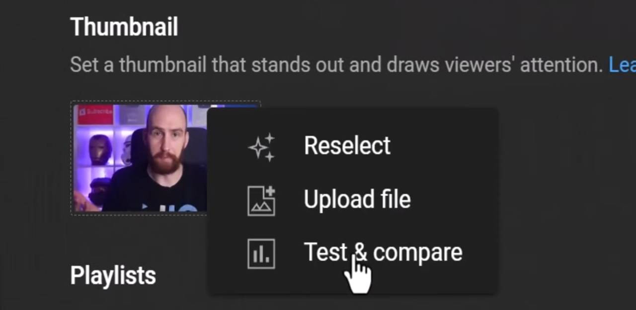 Test and compare menu option when uploading a thumbnail
