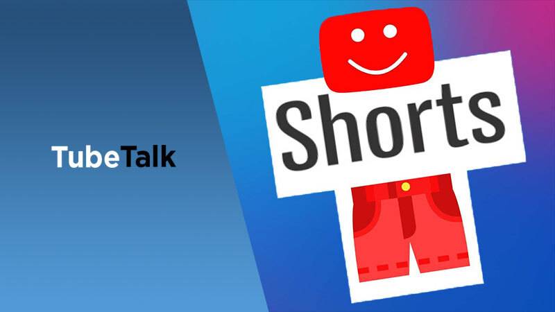 YouTube Shorts logo with "TubeTalk" text on blue gradient background.