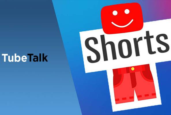 YouTube Shorts logo with "TubeTalk" text on blue gradient background.