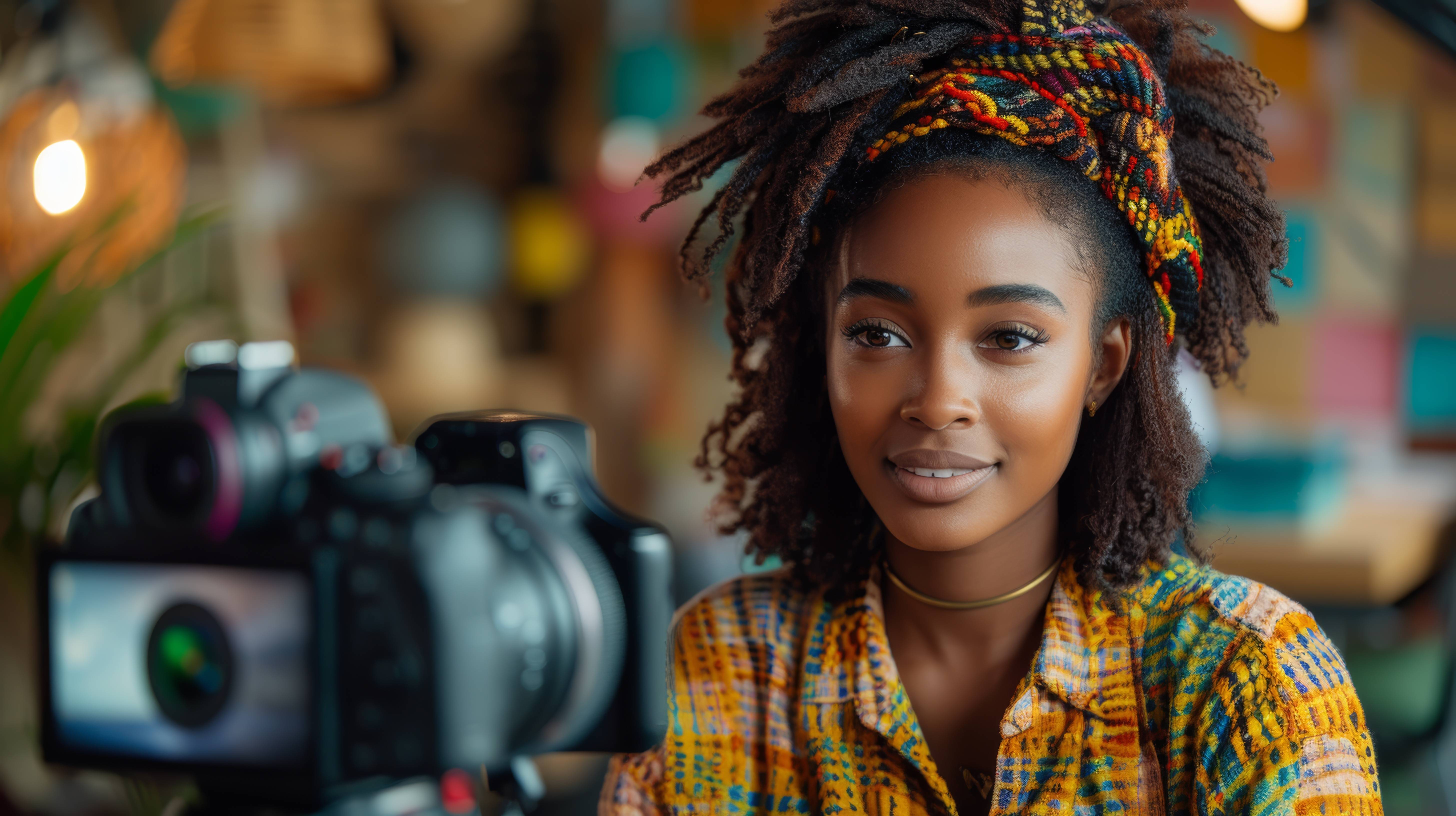 Woman shooting content on camera