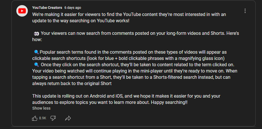 YouTube Creators community post