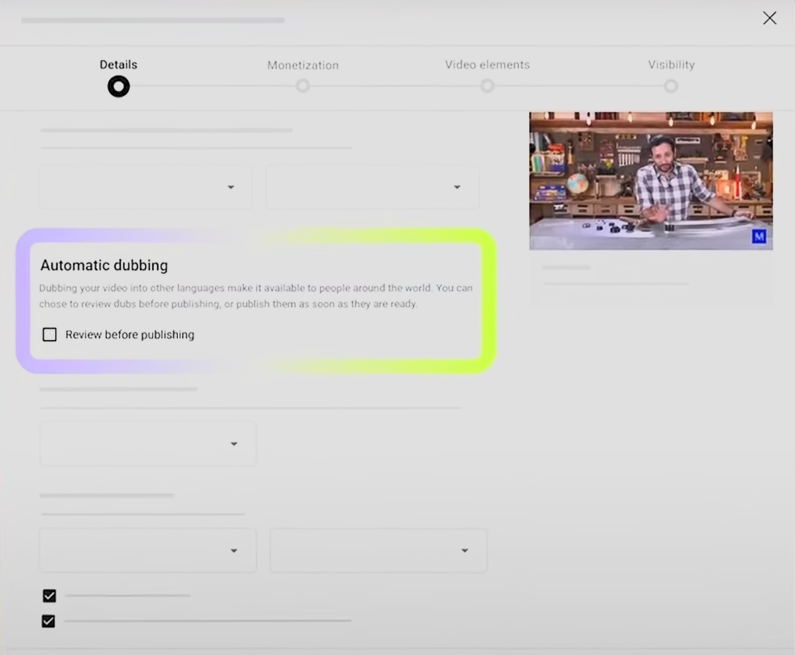 Audio dubbing on YouTube studio
