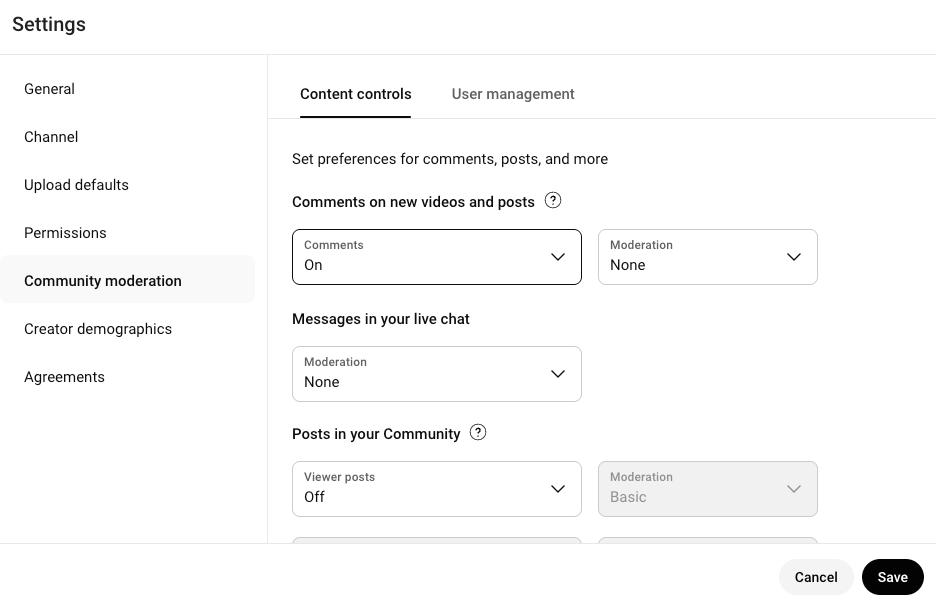 Community Moderation location in YouTube Studio