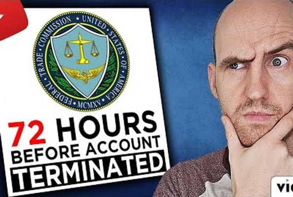Man thinking with FTC logo and text warning about 72 hours before account termination.