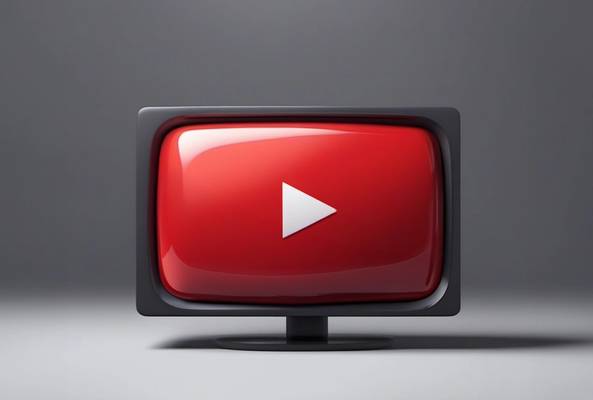 3D screen with red YouTube play button icon on gray background, video streaming concept