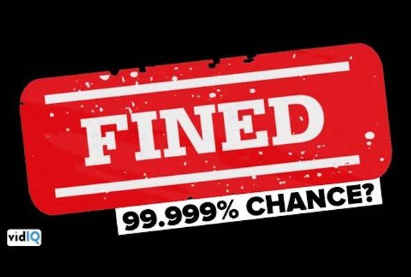Red stamp with the word "FINED" and text "99.999% CHANCE?" on black background.