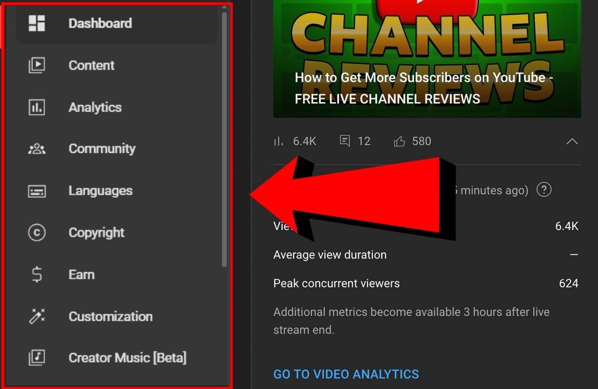 youtube studio main navigation