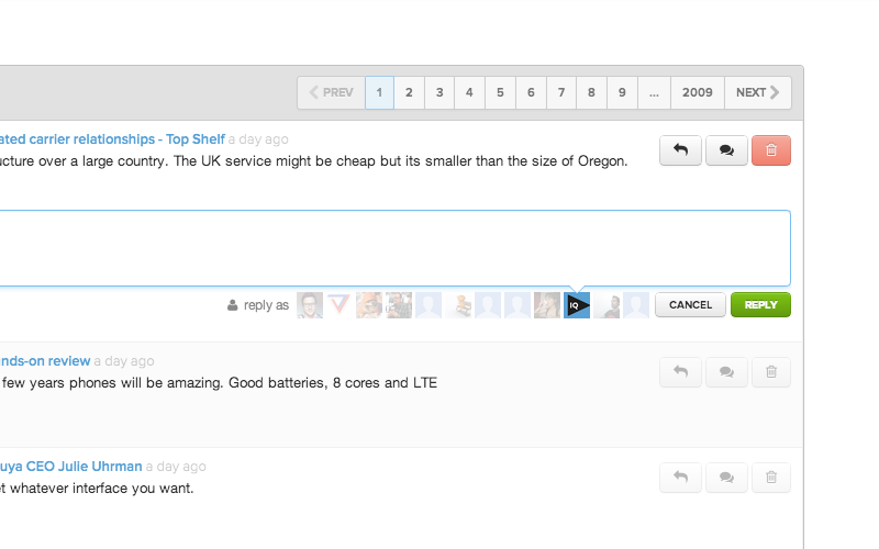 Online forum comment section with pagination and reply options visible on screen