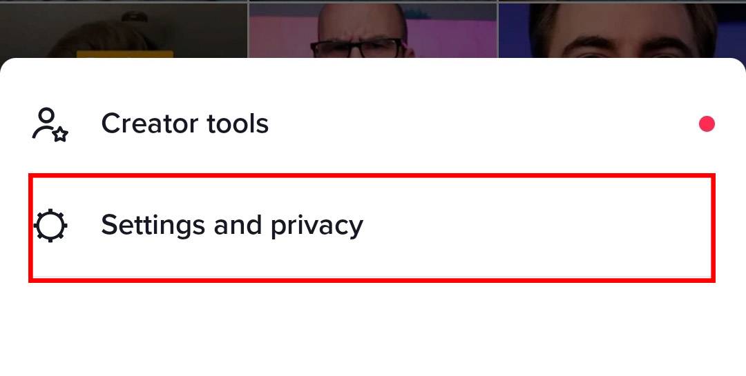 Mobile app menu highlighting Settings and Privacy option for user account management.
