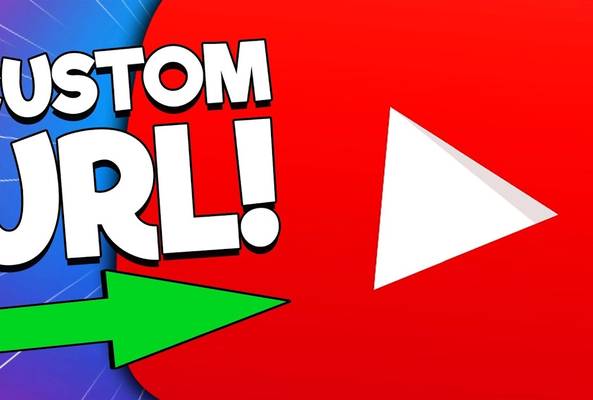 YouTube logo with green arrow and bold text "Custom URL" on colorful background