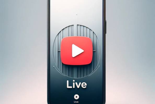 Smartphone screen showing YouTube Live streaming icon with play button on display