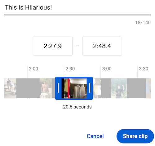 interface to make a Clip inside YouTube