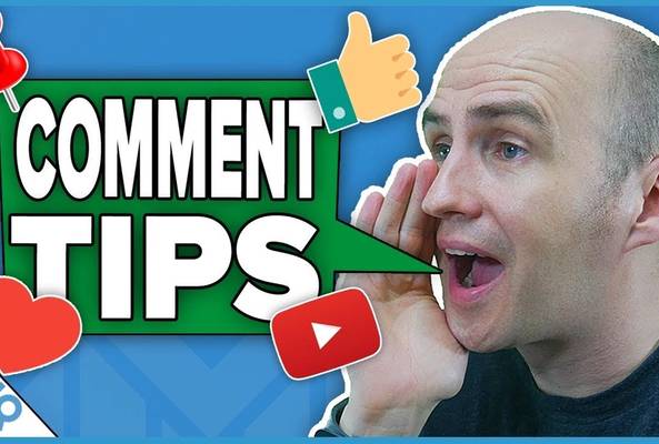 Man whispering tips with text comment tips, YouTube, like, and heart icons on blue background