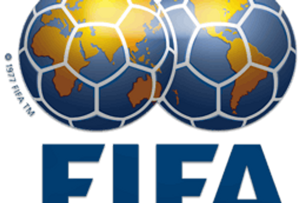 FIFA logo with two soccer balls designed as Earth globes representing global football.