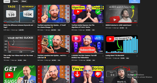 vidIQ YouTube channel showing consistent thumbnails