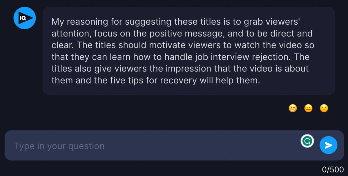 The AI Coach explains why it suggested new video titles
