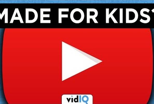 YouTube play button with text "Made for kids?" and vidIQ logo on blue background