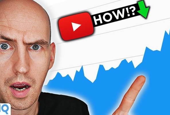 Man surprised by rising YouTube analytics graph with vidIQ logo and "HOW!?" text.