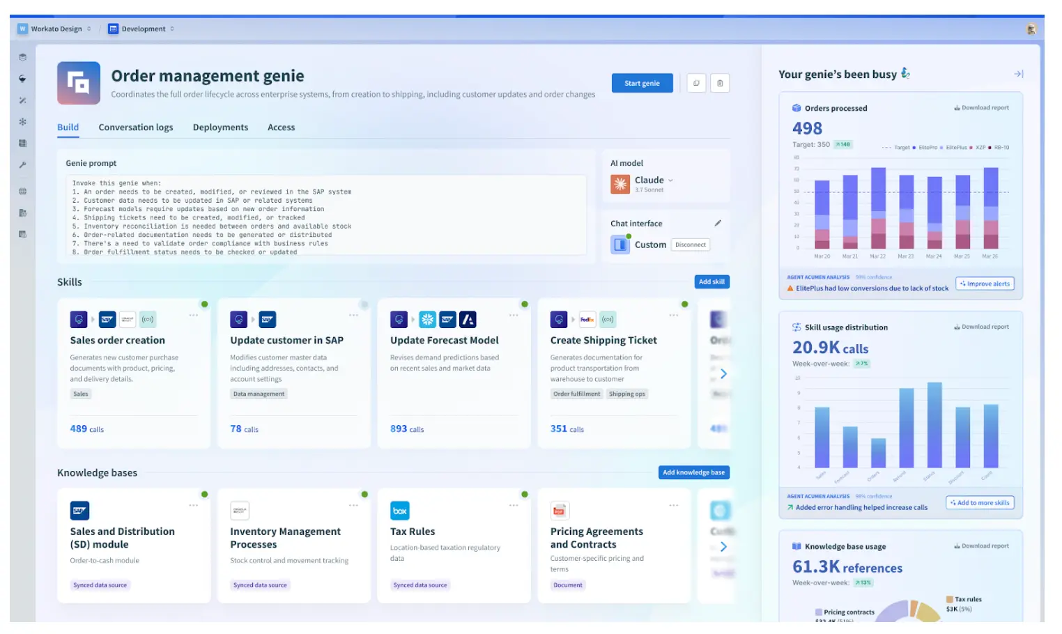 Workato Agent Studio: Order Management Workato Genie (eg., AI Agent)
